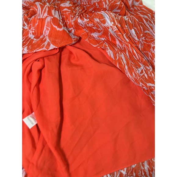 ASTR Pescadero Dress In Red Orange Abstract Plunge‎ Cut Out Pleated Gown Medium - Picture 10 of 14